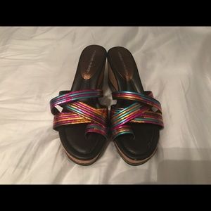 Donald J Pliner Brown Wedge Heels W/Colored Straps
